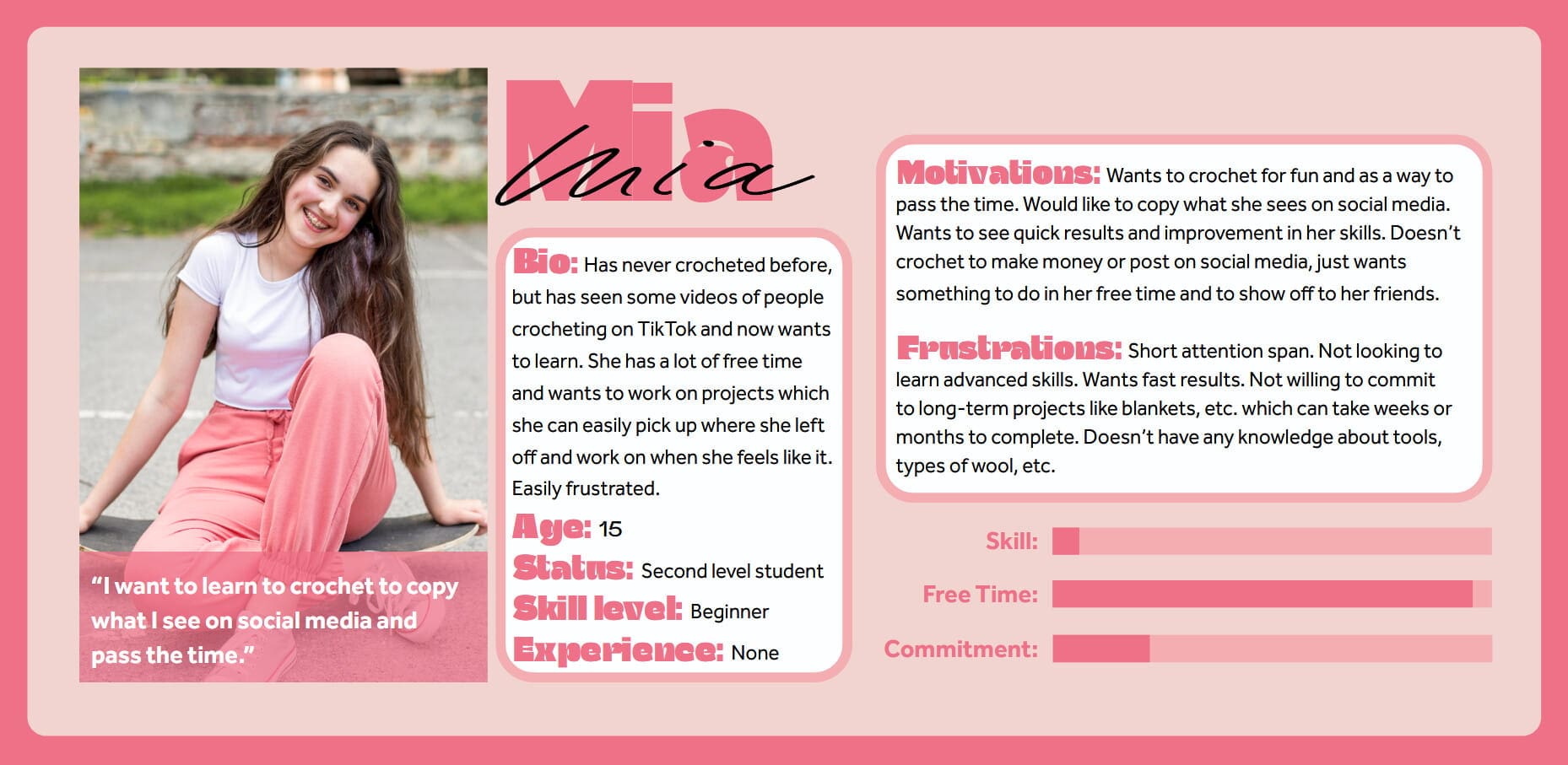 A user persona of a young girl named Mia