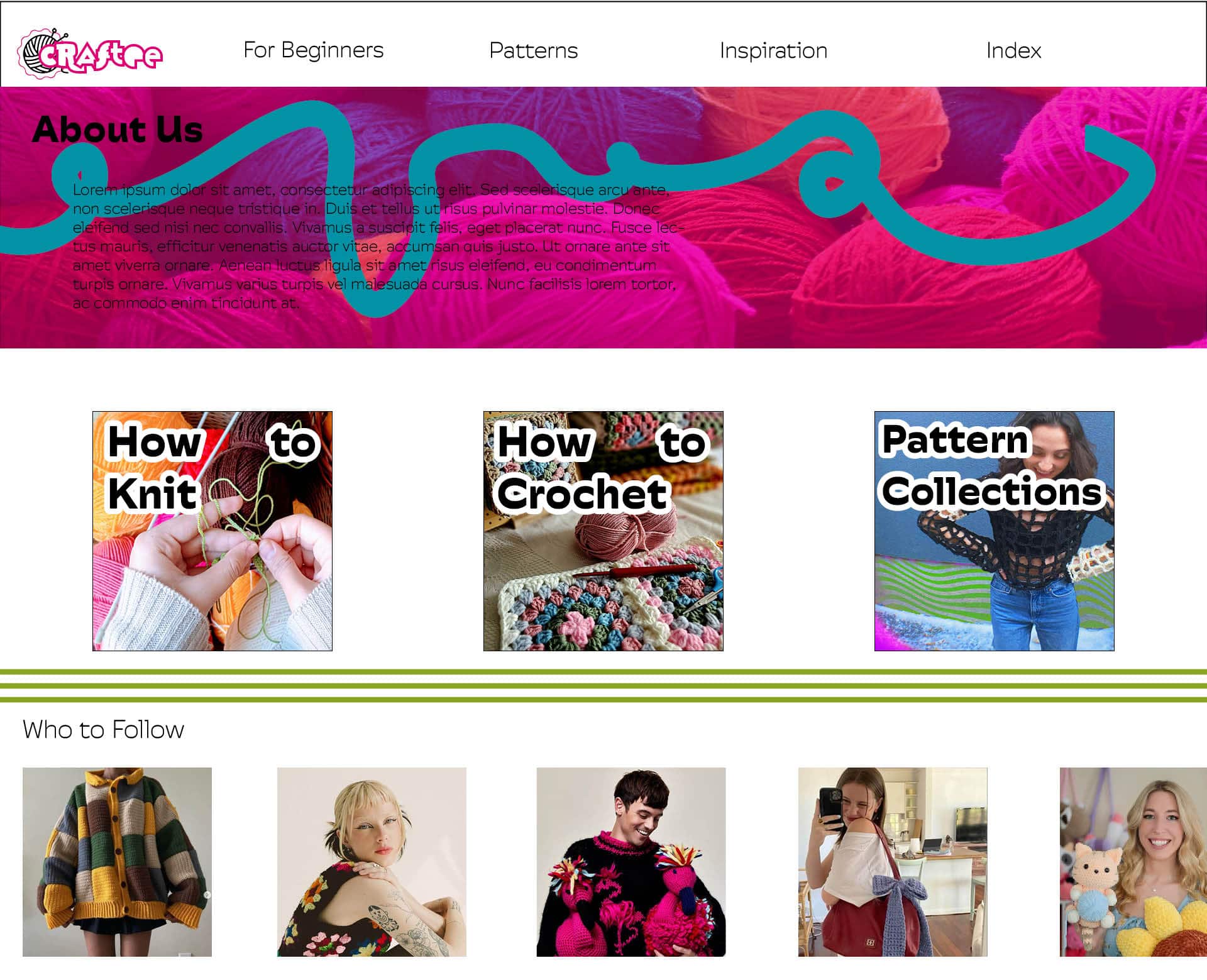A mockup of the About Us page