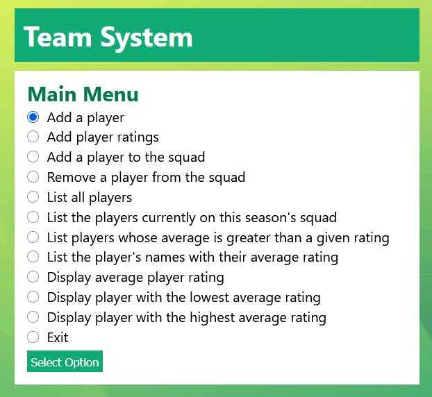 Screenshot of the rugby app UI